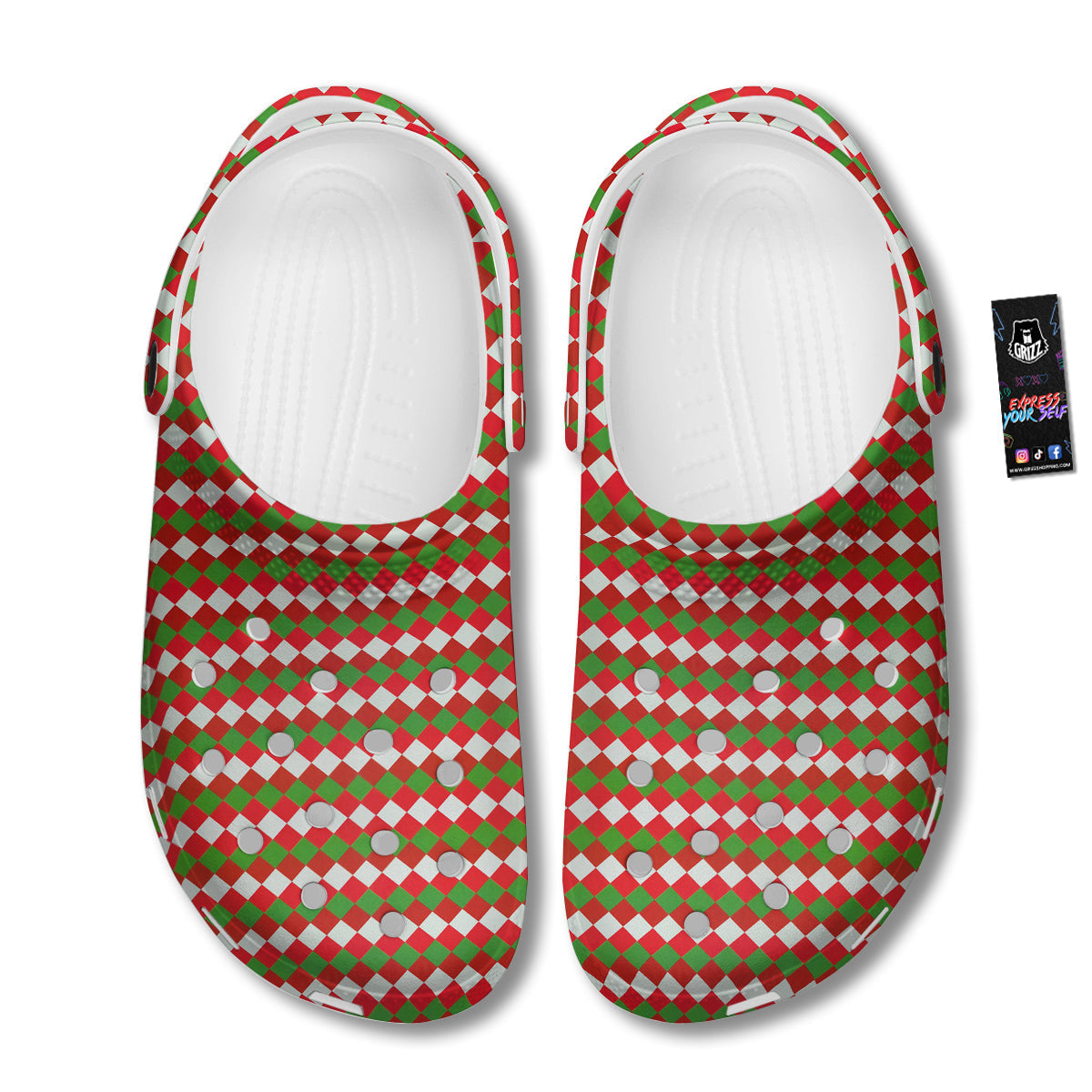 Argyle Christmas Themed Print Pattern Clog-grizzshop
