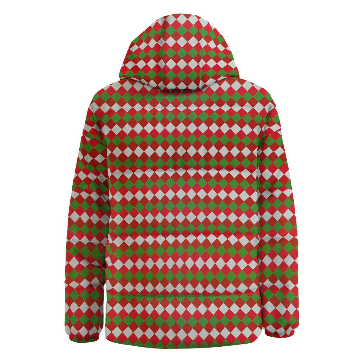 Argyle Christmas Themed Print Pattern Down Jacket-grizzshop