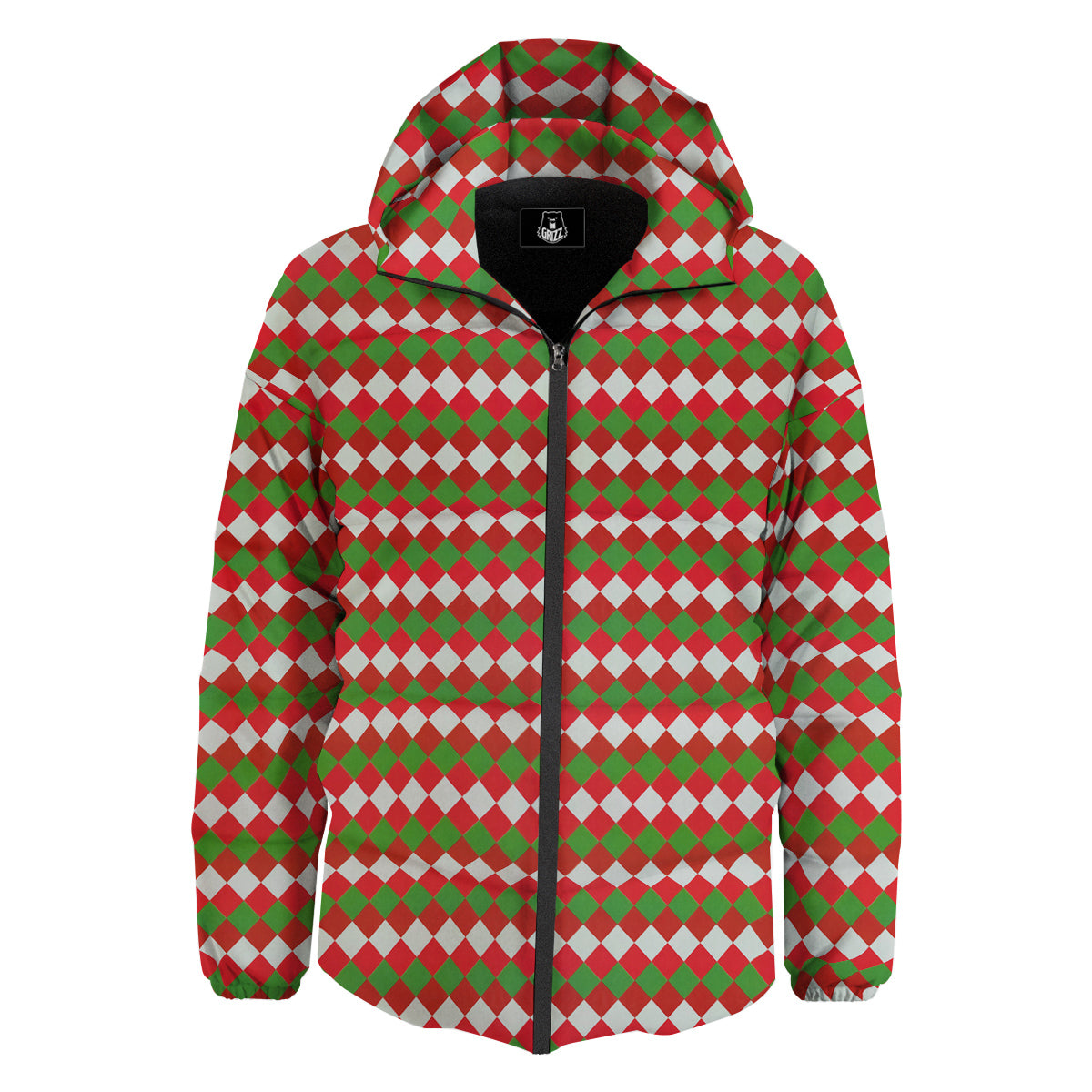 Argyle Christmas Themed Print Pattern Down Jacket-grizzshop