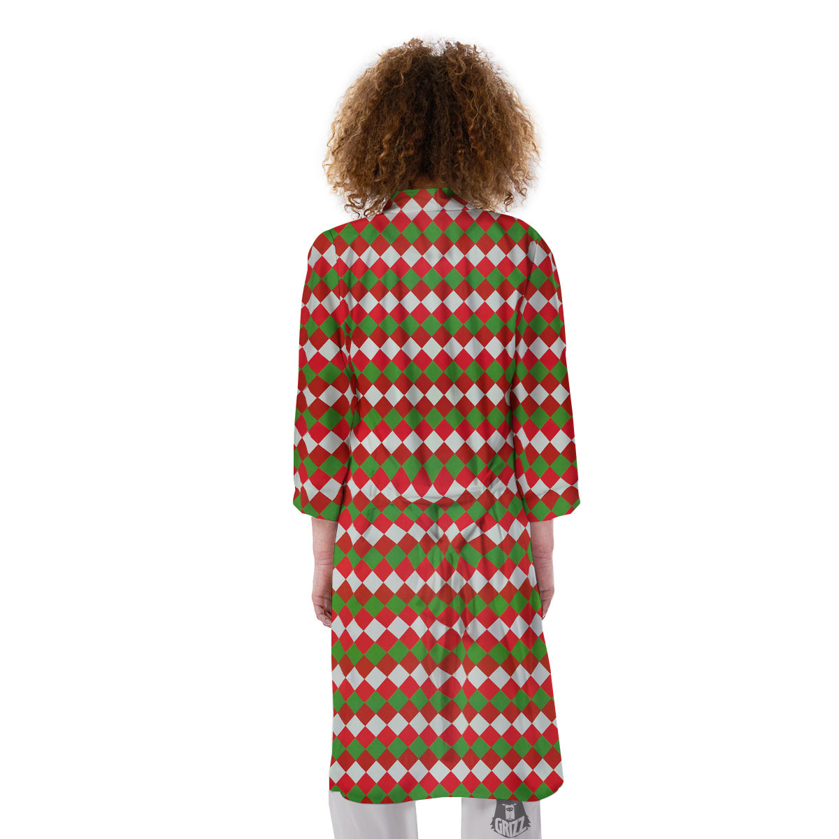 Argyle Christmas Themed Print Pattern Kimono-grizzshop