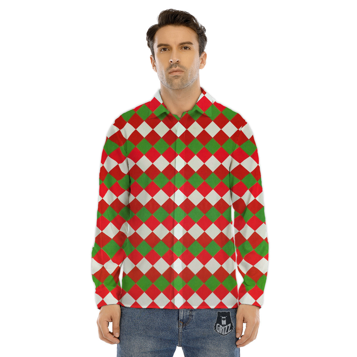 Argyle Christmas Themed Print Pattern Men's Dress Shirts-grizzshop