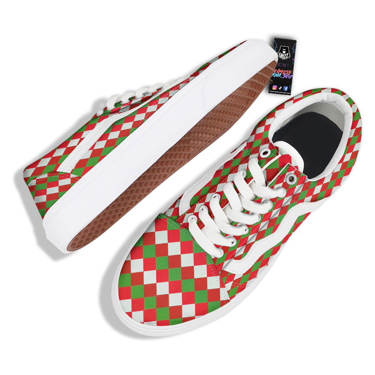 Argyle Christmas Themed Print Pattern Skate Shoes-grizzshop