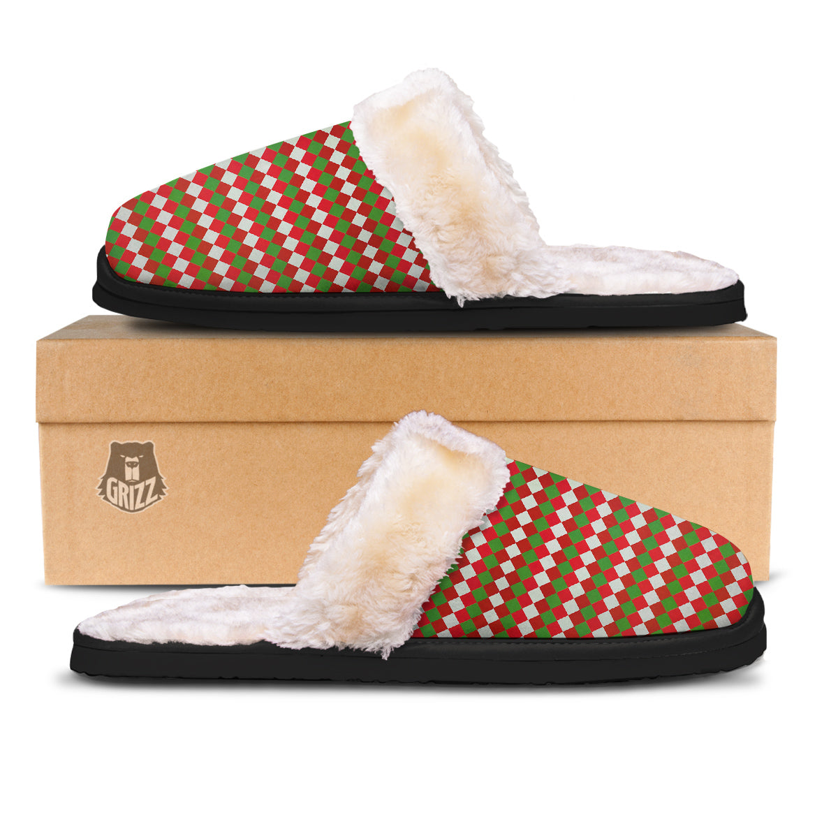 Argyle Christmas Themed Print Pattern Slippers-grizzshop