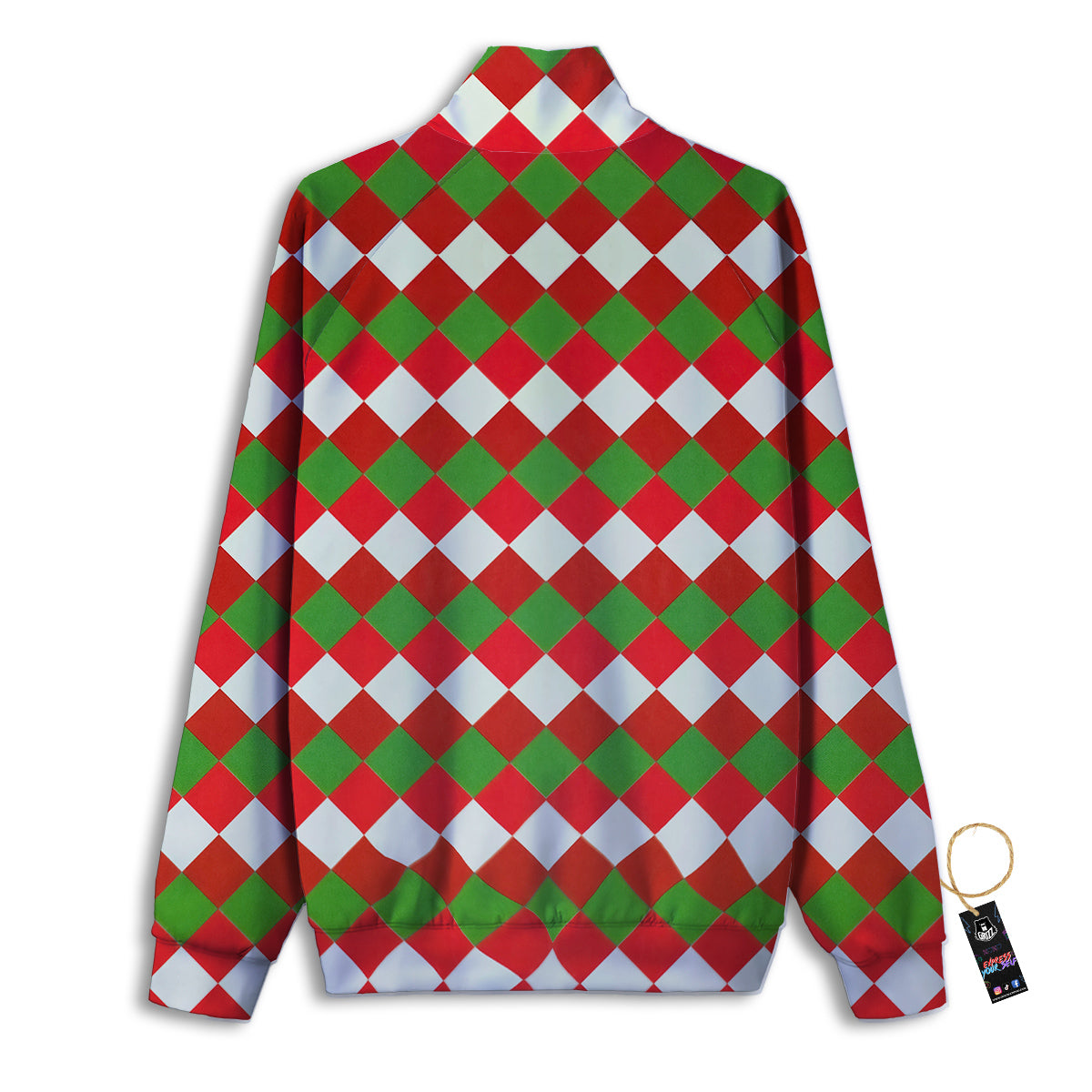Argyle Christmas Themed Print Pattern Track Jacket-grizzshop