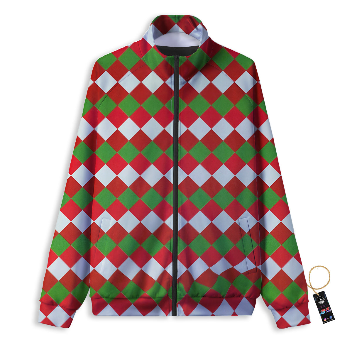 Argyle Christmas Themed Print Pattern Track Jacket-grizzshop