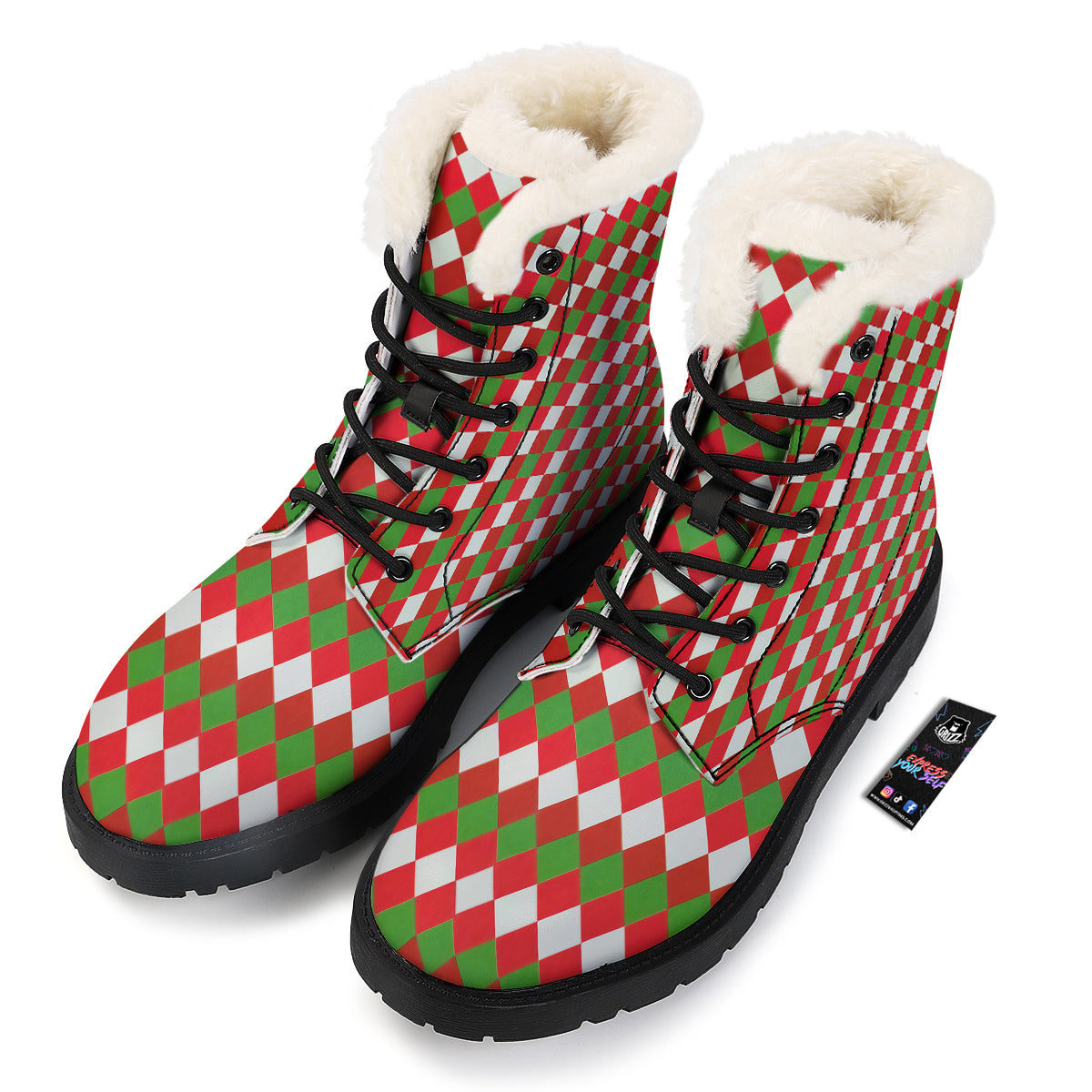 Argyle Christmas Themed Print Pattern Winter Boots-grizzshop