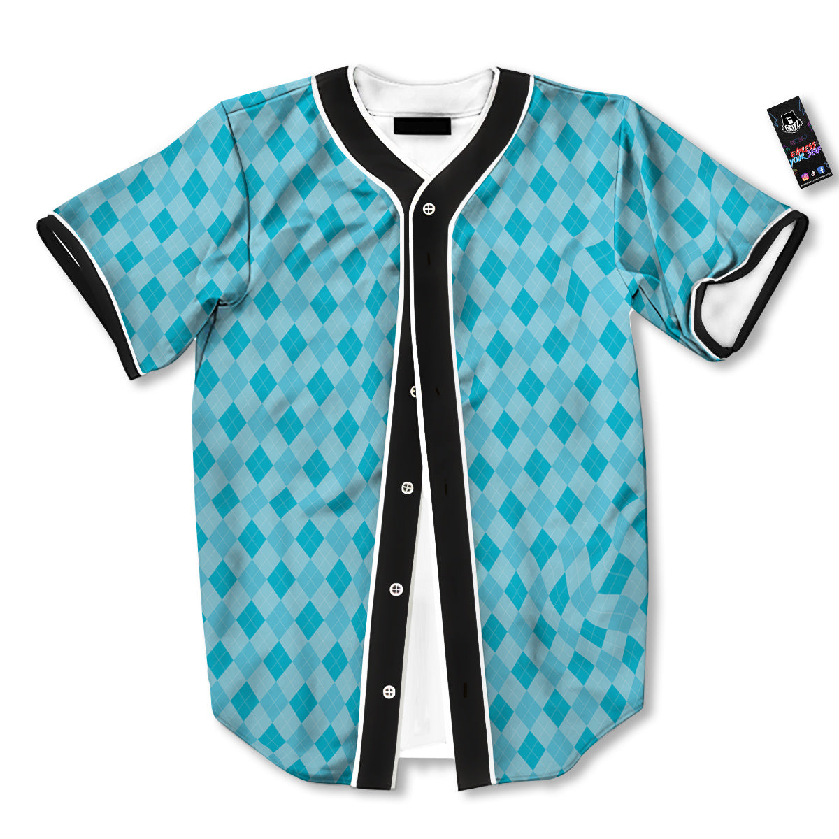 Argyle Classic Blue Print Pattern Baseball Jersey-grizzshop