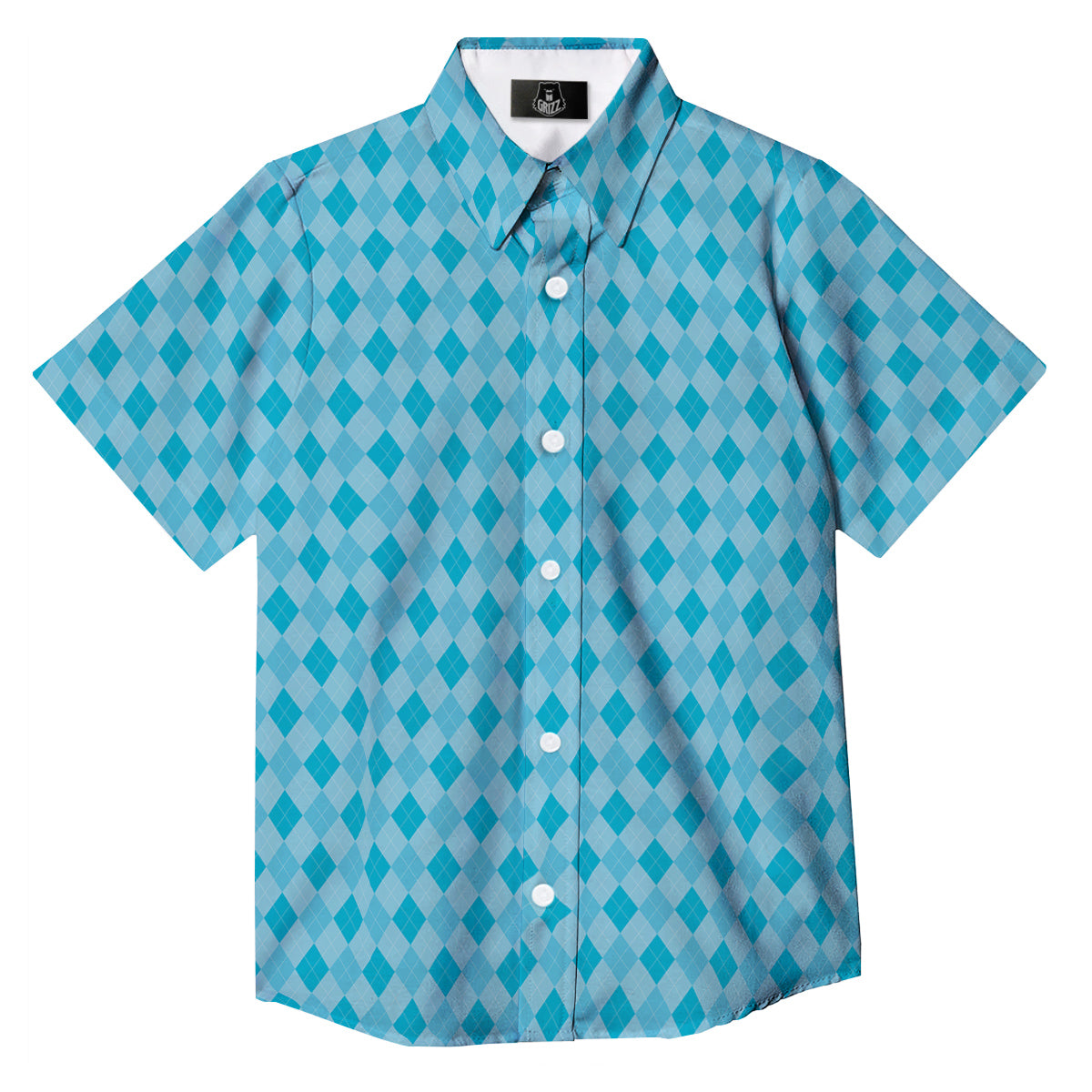 Argyle Classic Blue Print Pattern Button Up Shirt-grizzshop
