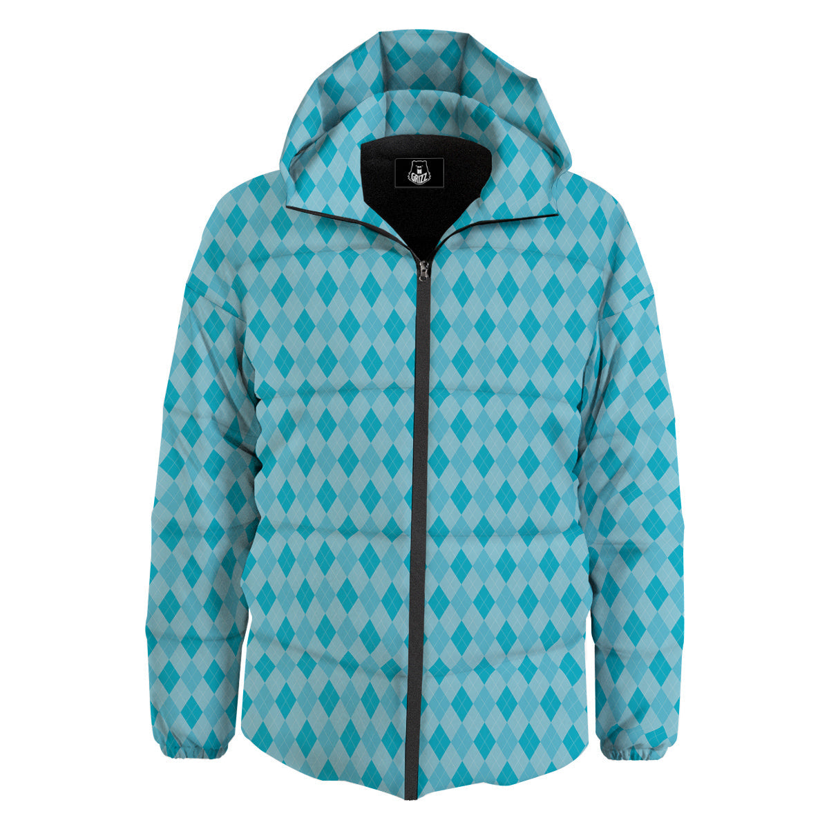 Argyle Classic Blue Print Pattern Down Jacket-grizzshop