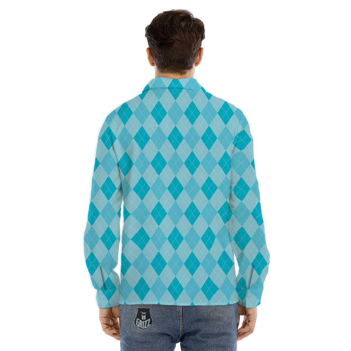 Argyle Classic Blue Print Pattern Men's Dress Shirts-grizzshop