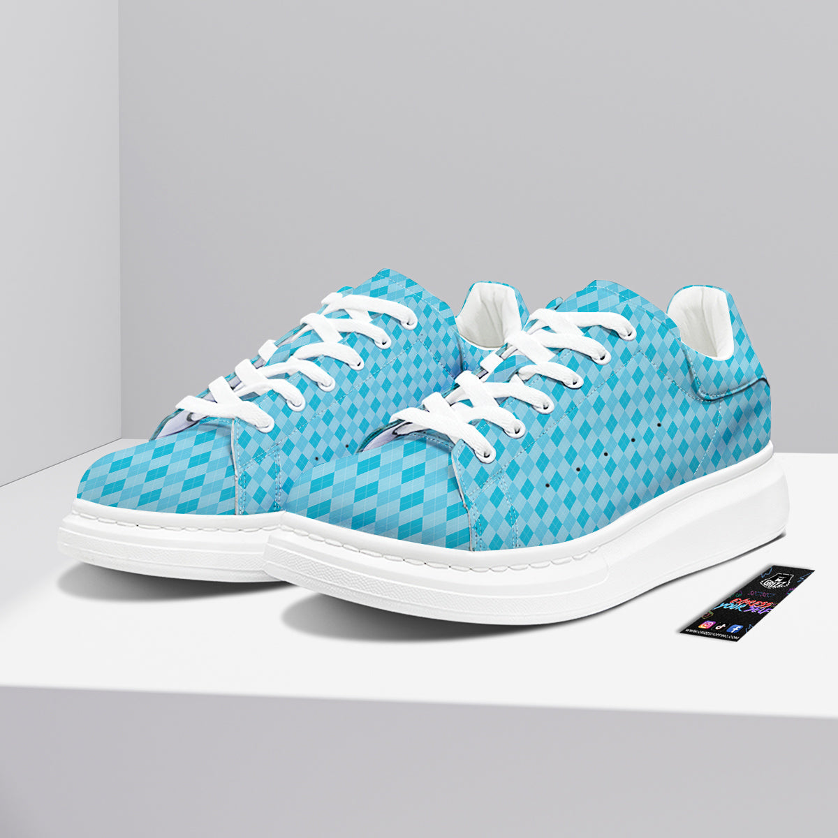 Argyle Classic Blue Print Pattern Platform Shoes-grizzshop