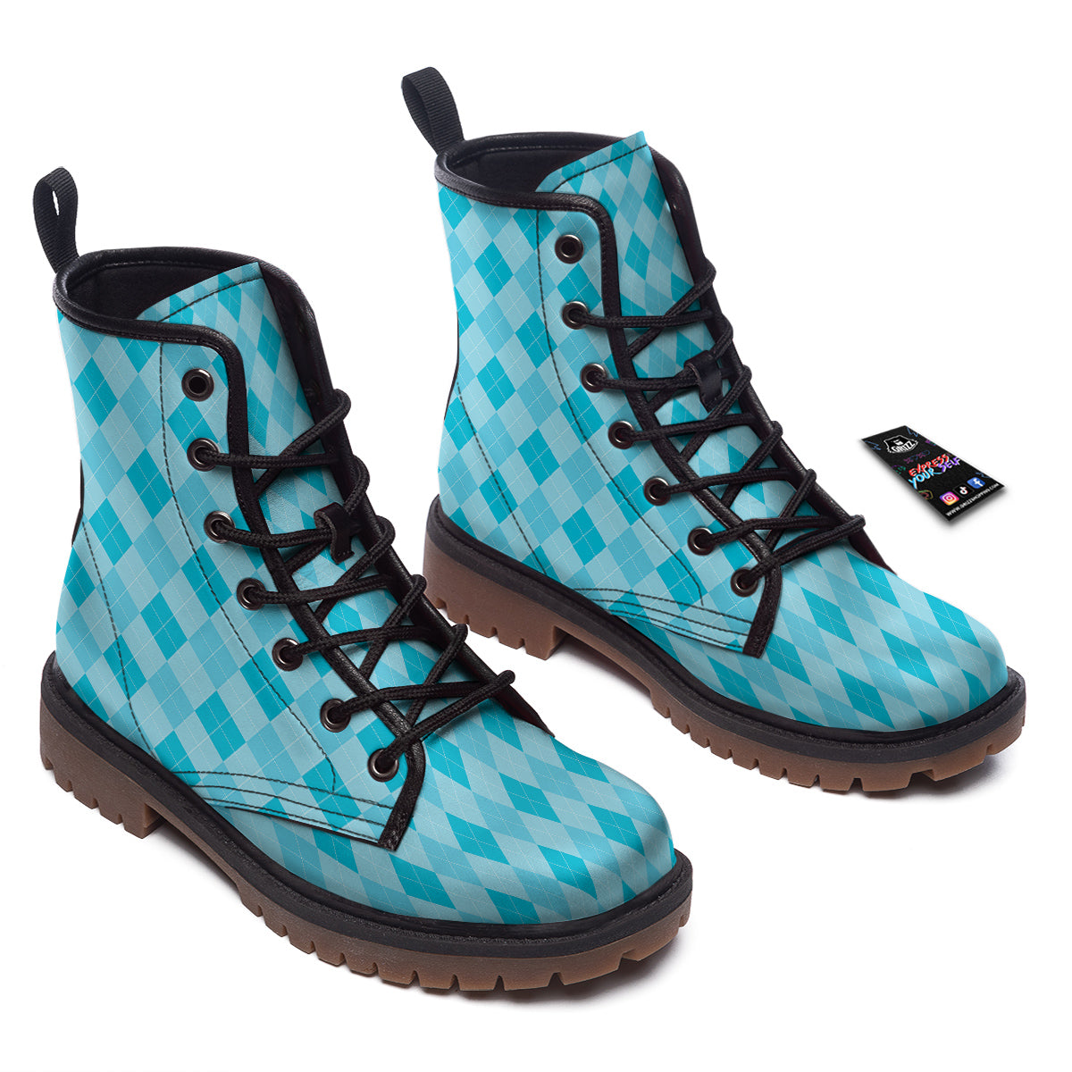 Argyle Classic Blue Print Pattern Work Boots-grizzshop
