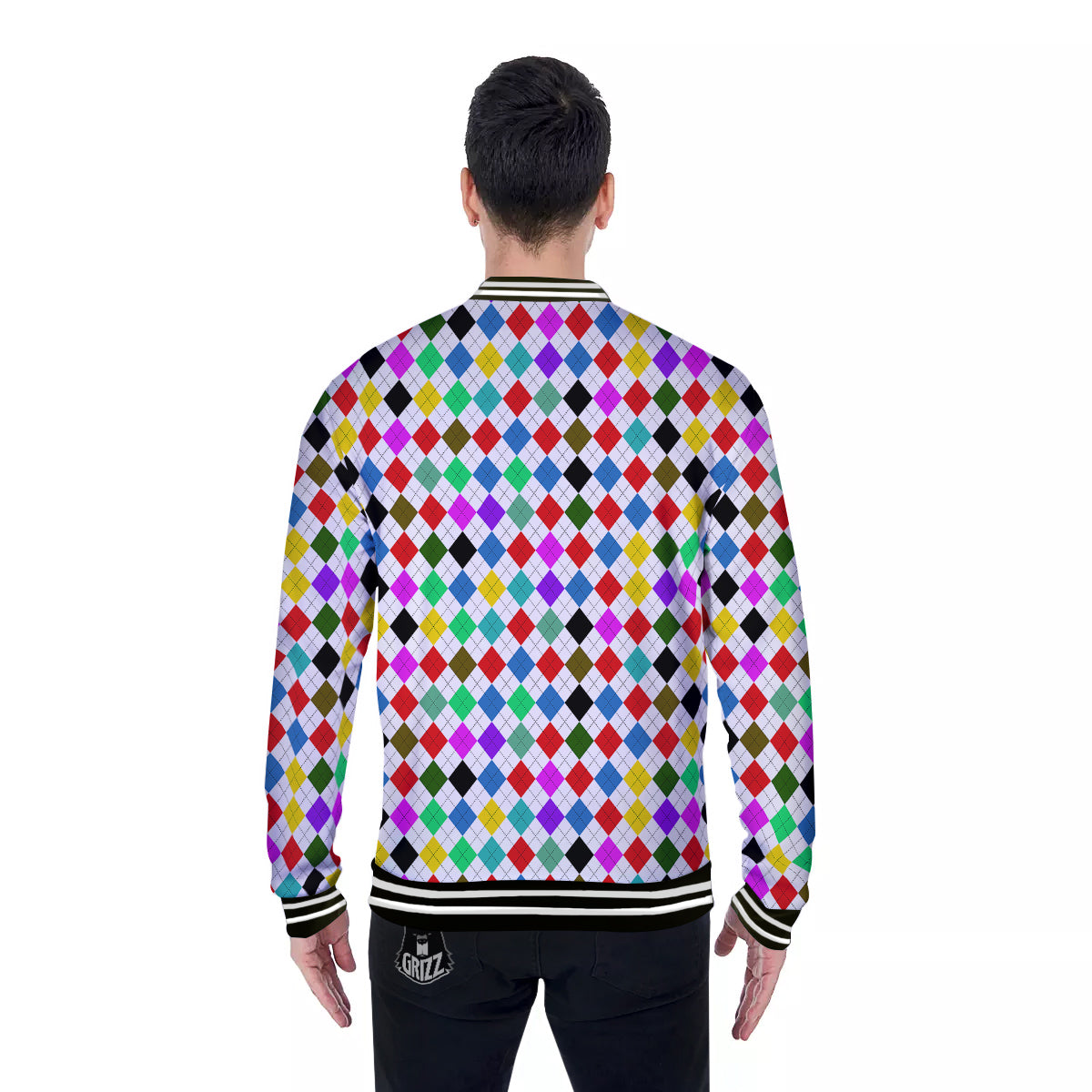 Argyle Colorful Print Pattern Baseball Jacket-grizzshop