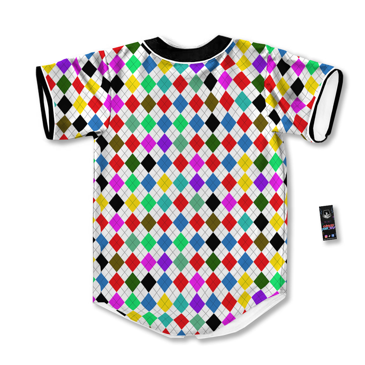 Argyle Colorful Print Pattern Baseball Jersey-grizzshop