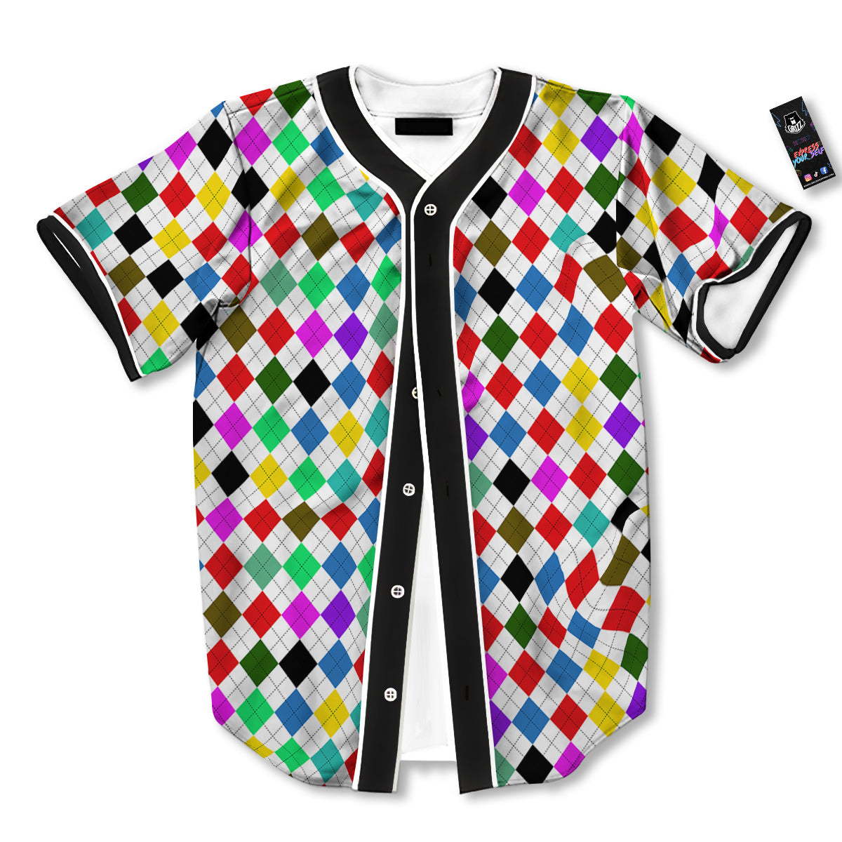 Argyle Colorful Print Pattern Baseball Jersey-grizzshop