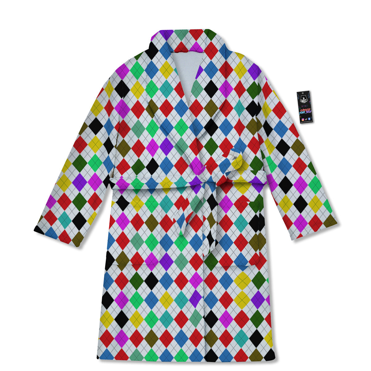 Argyle Colorful Print Pattern Bathrobe-grizzshop