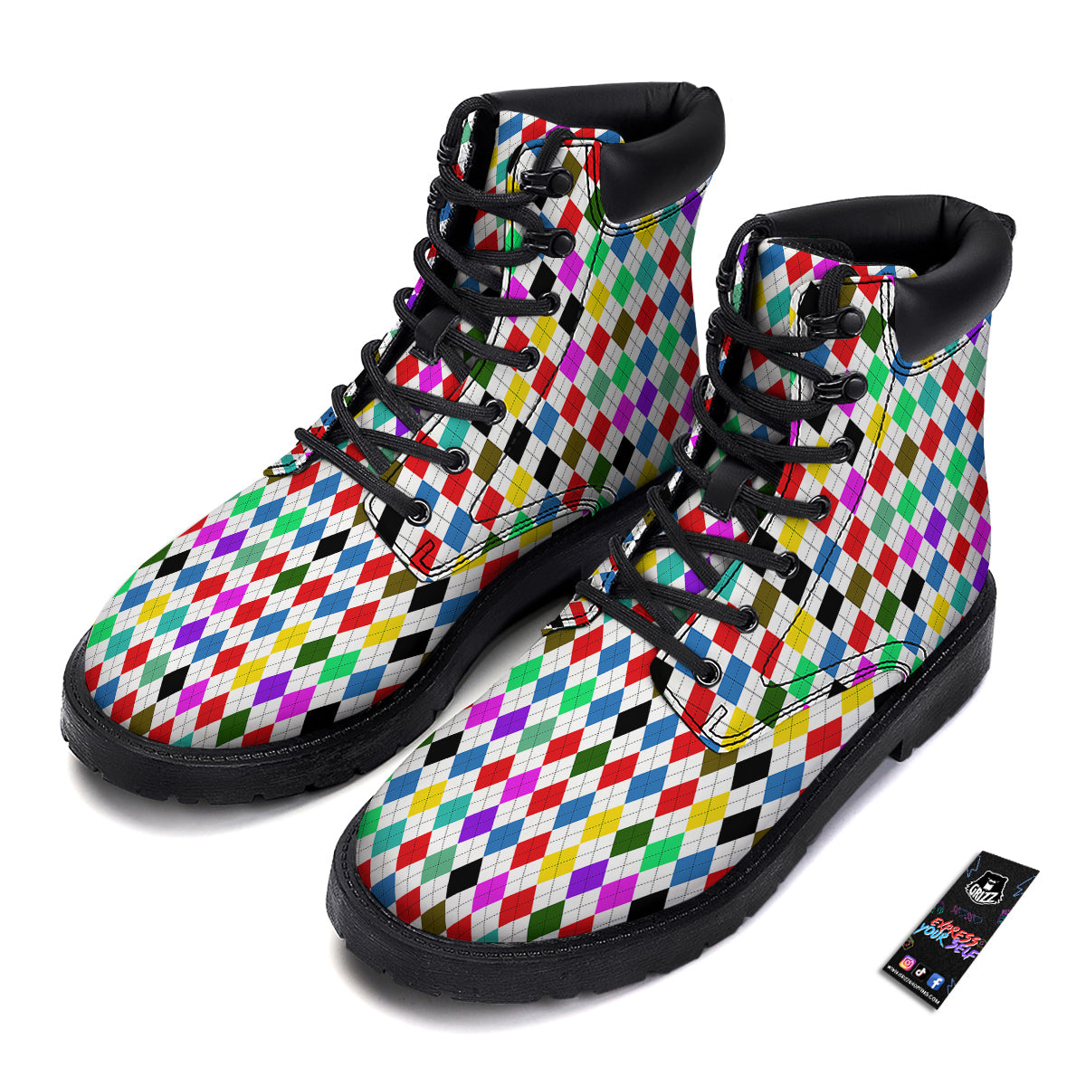 Argyle Colorful Print Pattern Boots-grizzshop