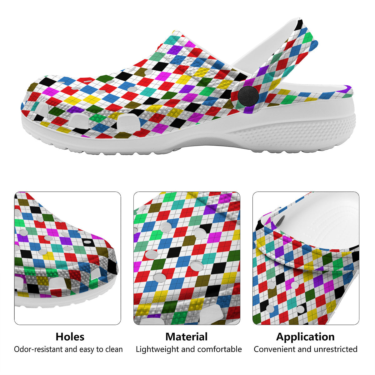 Argyle Colorful Print Pattern Clog-grizzshop