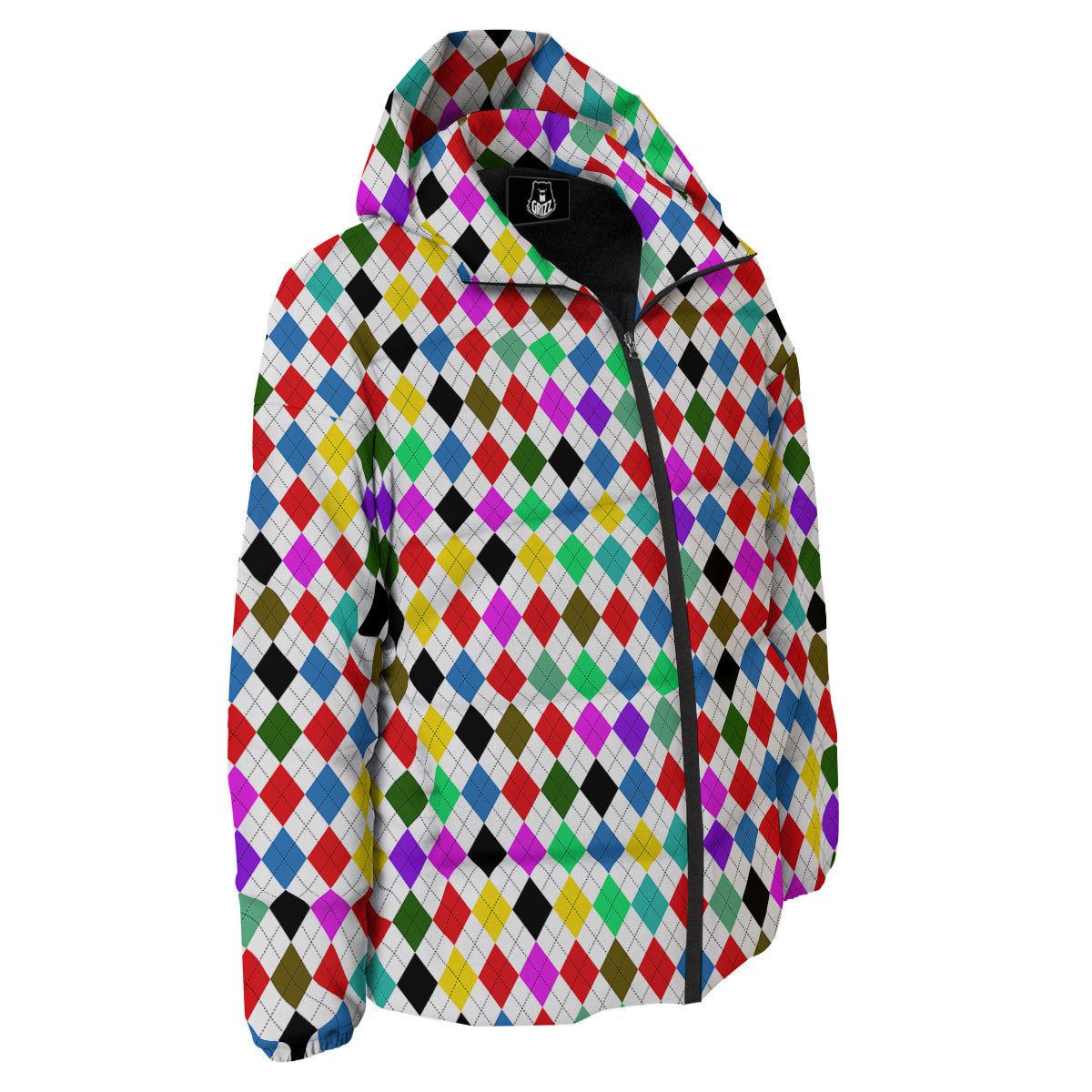 Argyle Colorful Print Pattern Down Jacket-grizzshop