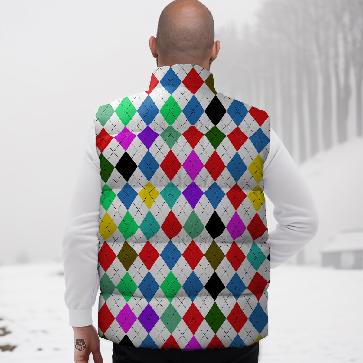 Argyle Colorful Print Pattern Down Vest-grizzshop
