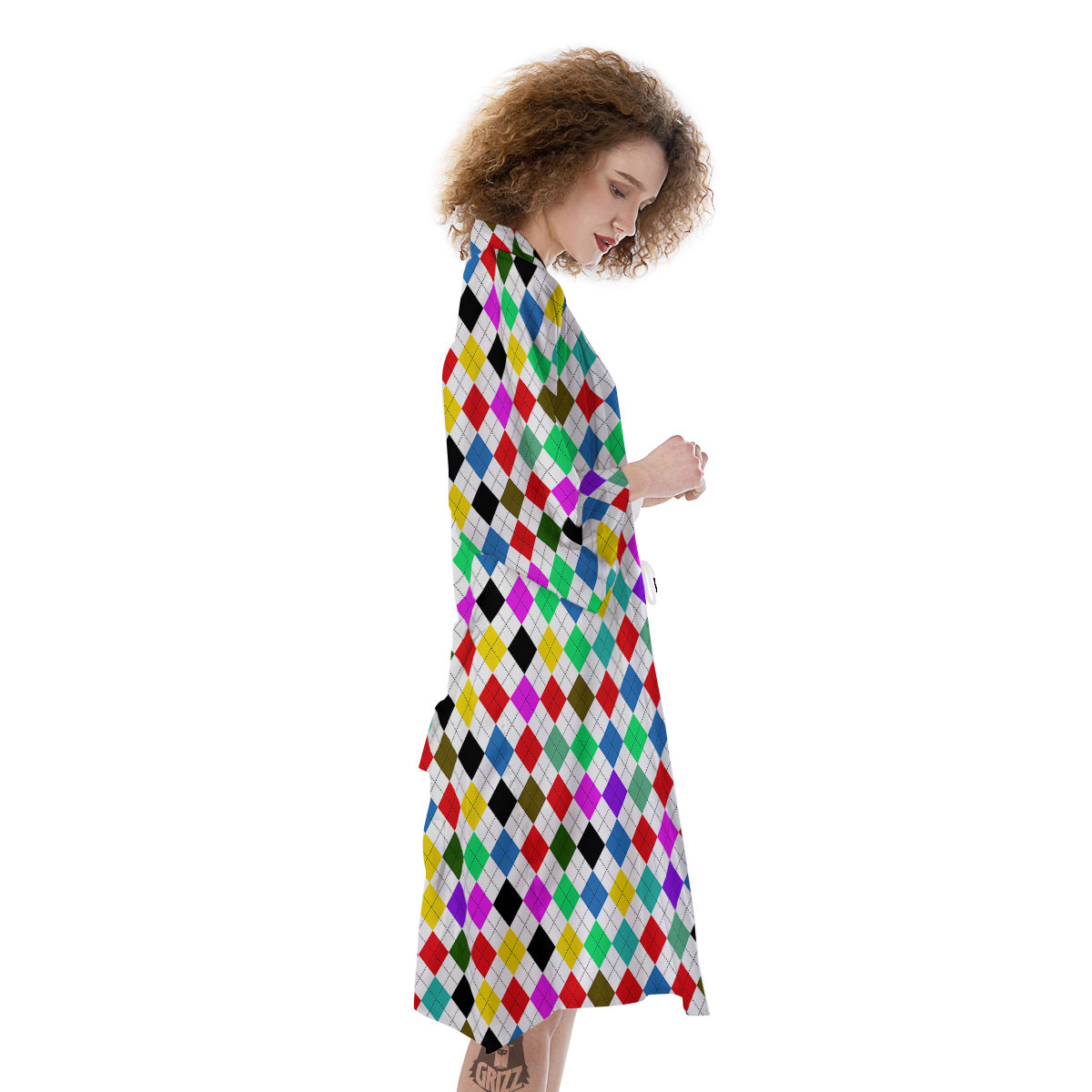 Argyle Colorful Print Pattern Kimono-grizzshop