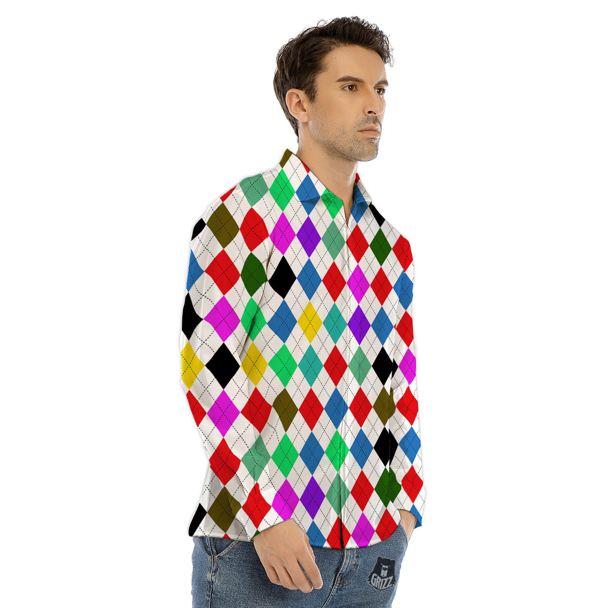 Argyle Colorful Print Pattern Men's Dress Shirts-grizzshop
