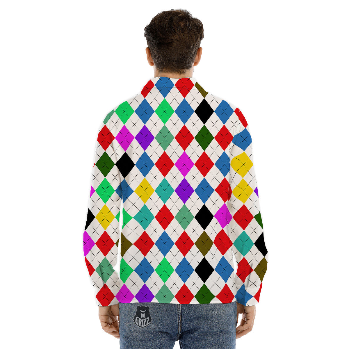 Argyle Colorful Print Pattern Men's Dress Shirts-grizzshop