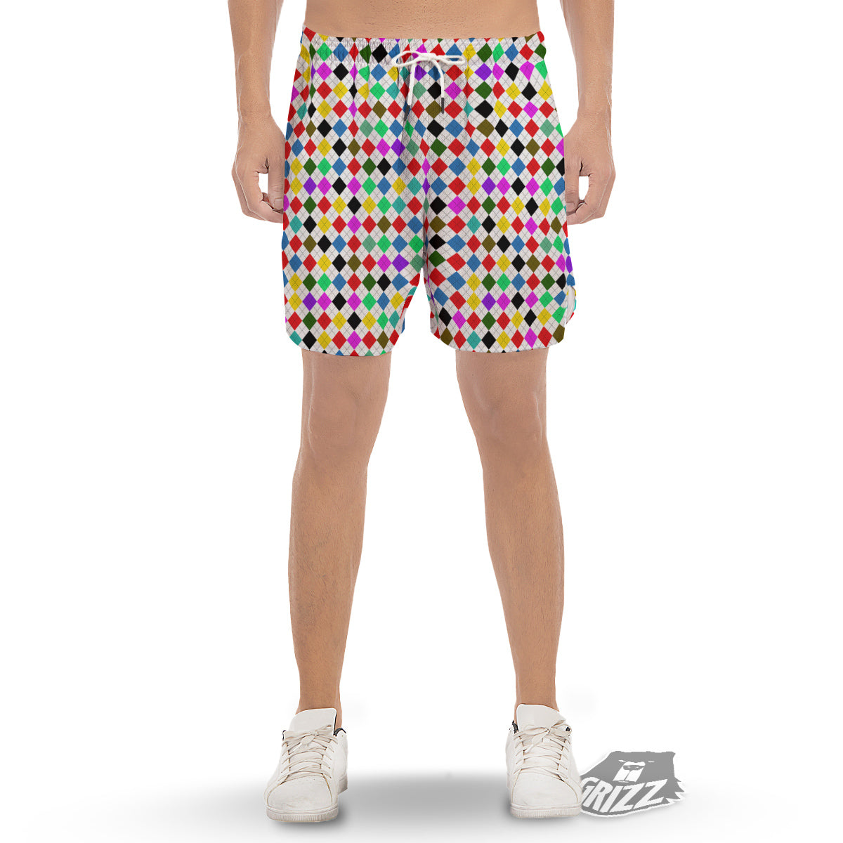 Argyle Colorful Print Pattern Men's Gym Shorts-grizzshop