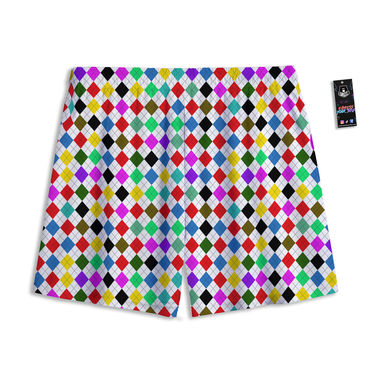 Argyle Colorful Print Pattern Mesh Shorts-grizzshop