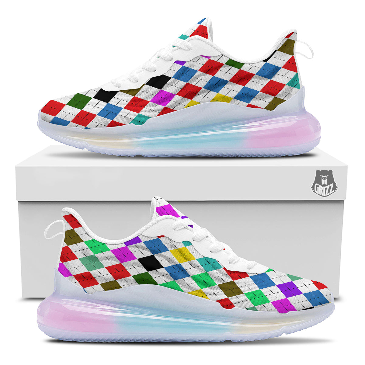 Argyle Colorful Print Pattern Running Sneakers-grizzshop