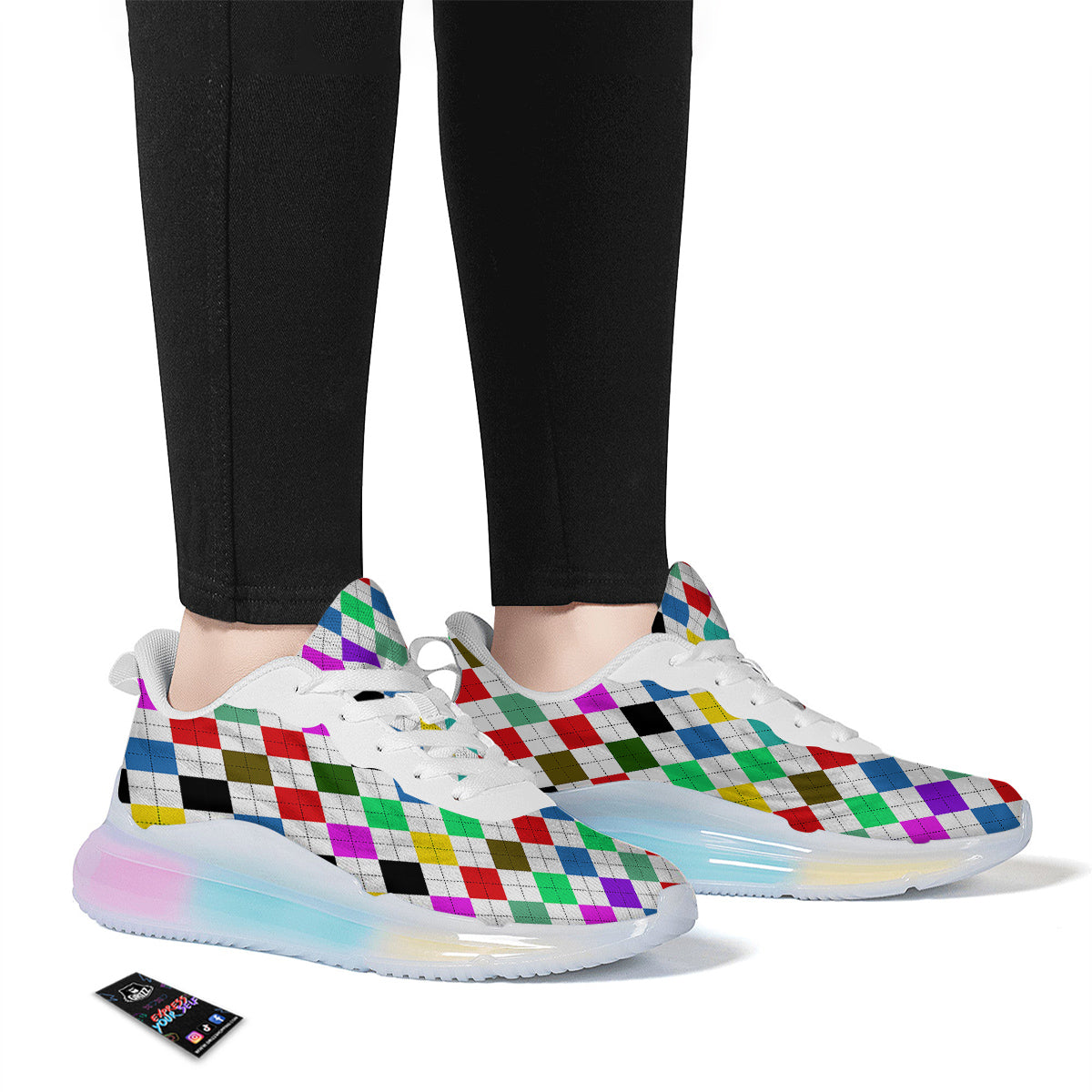Argyle Colorful Print Pattern Running Sneakers-grizzshop