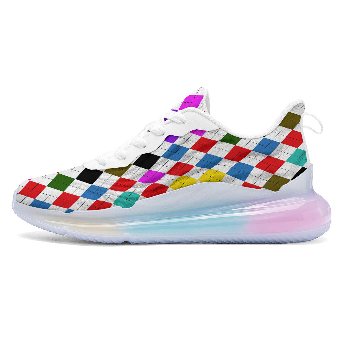 Argyle Colorful Print Pattern Running Sneakers-grizzshop