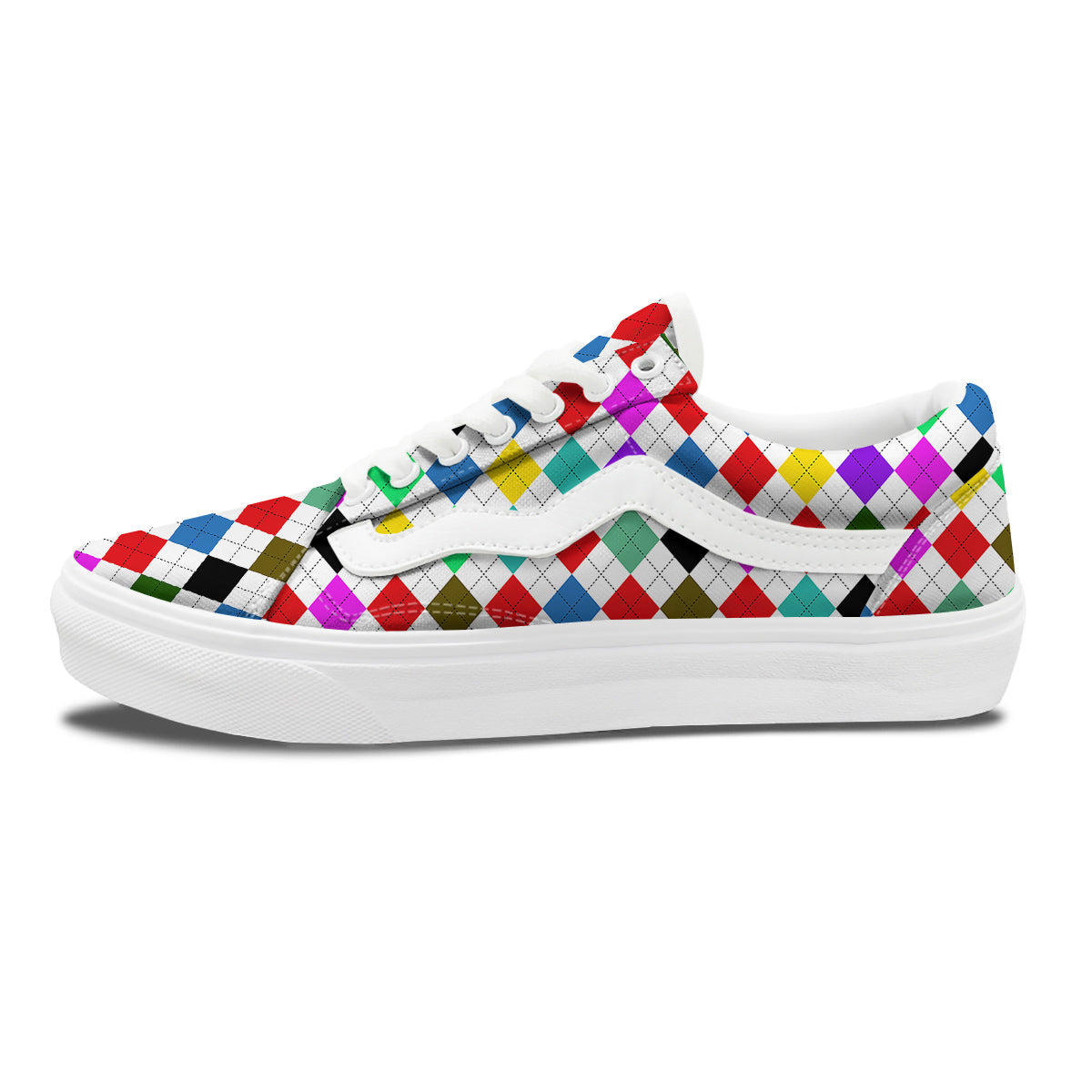 Argyle Colorful Print Pattern Skate Shoes-grizzshop