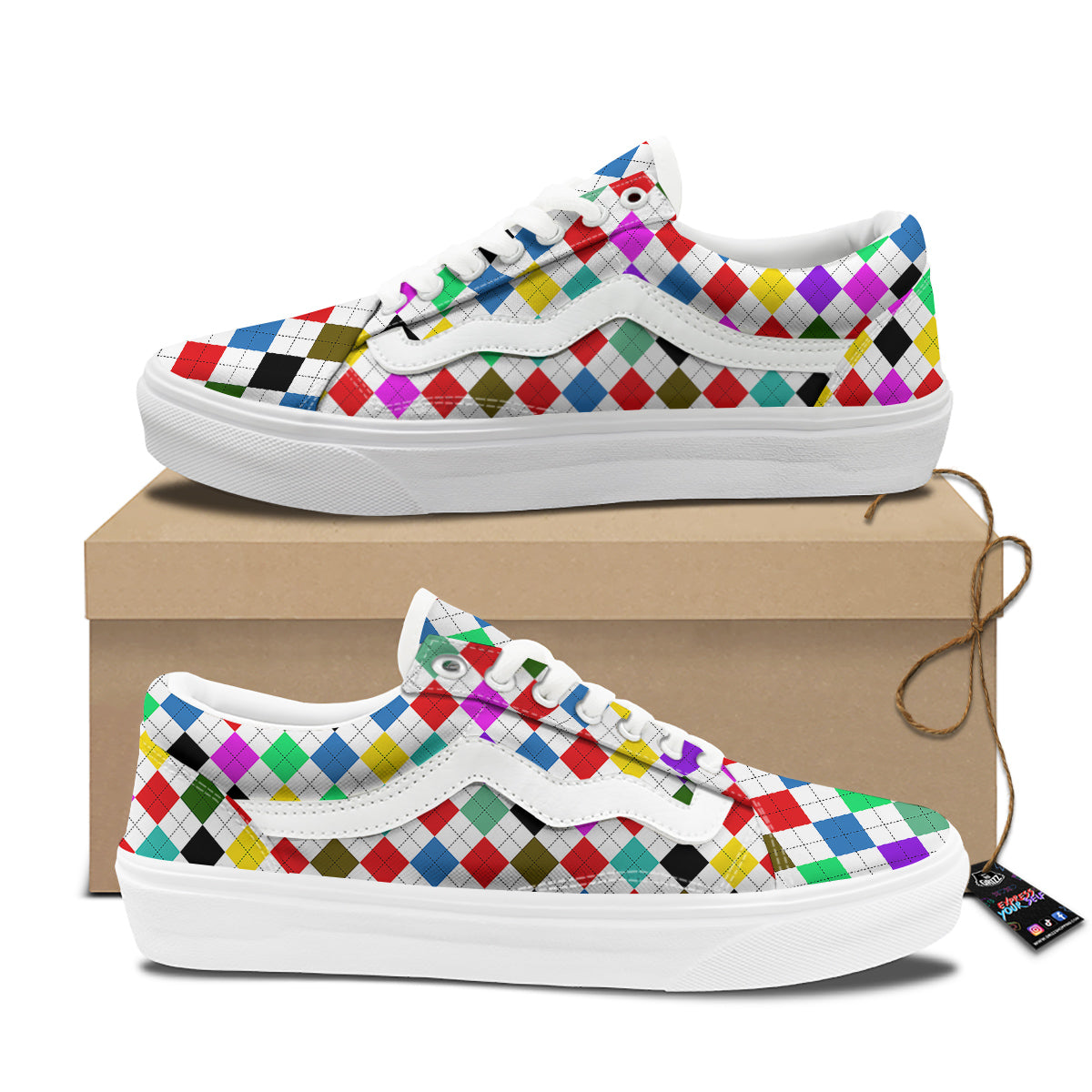 Argyle Colorful Print Pattern Skate Shoes-grizzshop