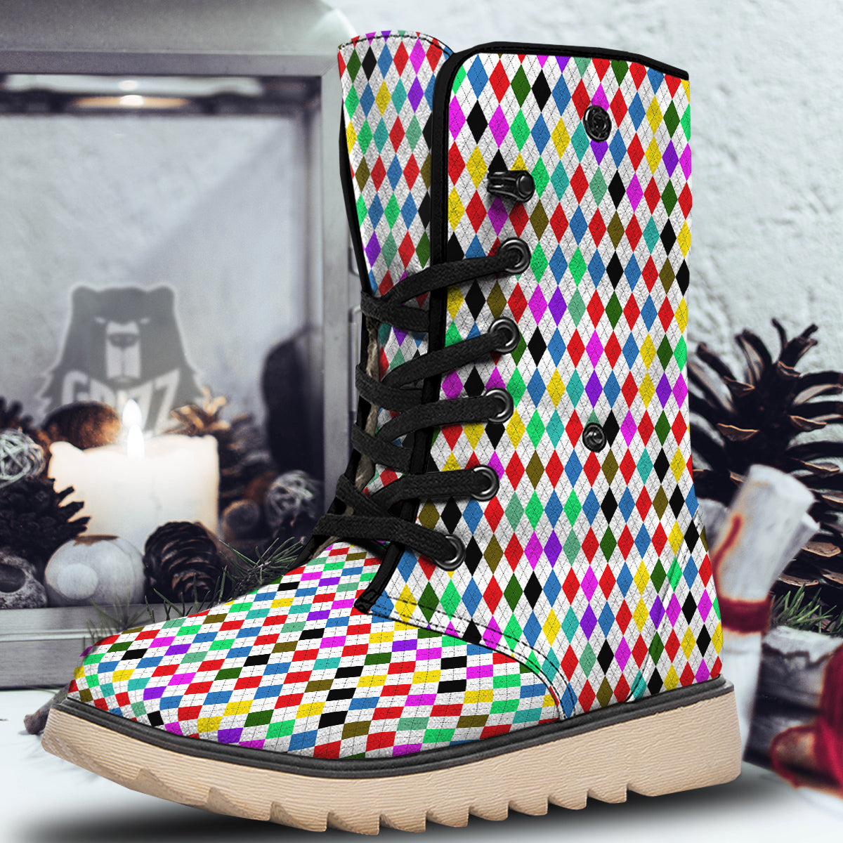Argyle Colorful Print Pattern Snow Boots-grizzshop