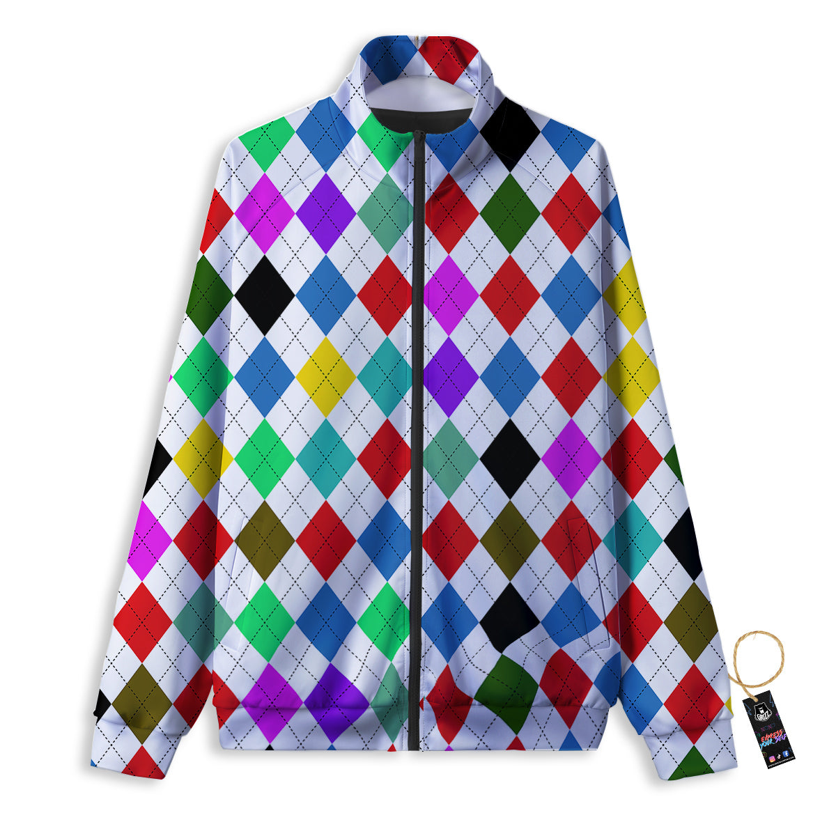 Argyle Colorful Print Pattern Track Jacket-grizzshop