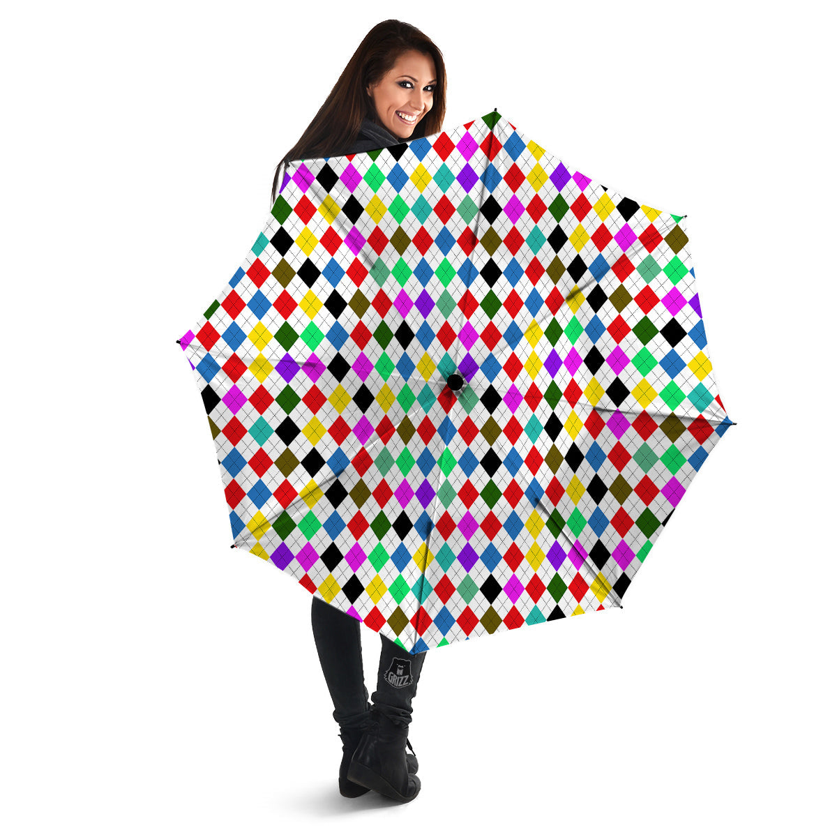 Argyle Colorful Print Pattern Umbrella-grizzshop