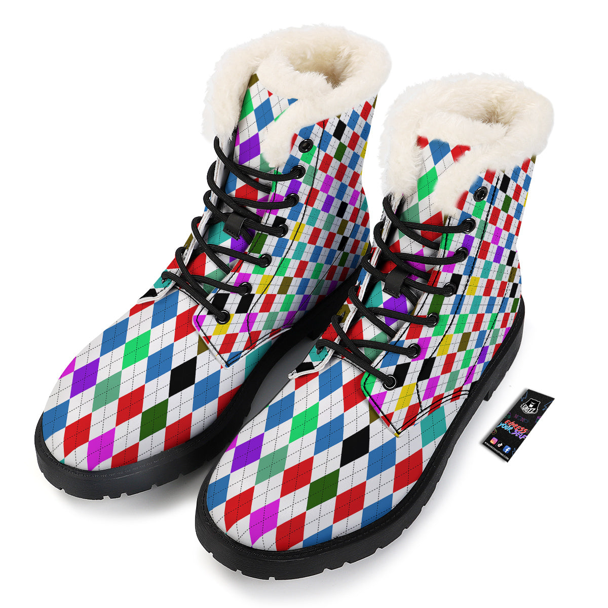 Argyle Colorful Print Pattern Winter Boots-grizzshop