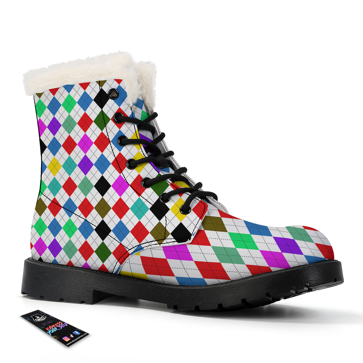 Argyle Colorful Print Pattern Winter Boots-grizzshop