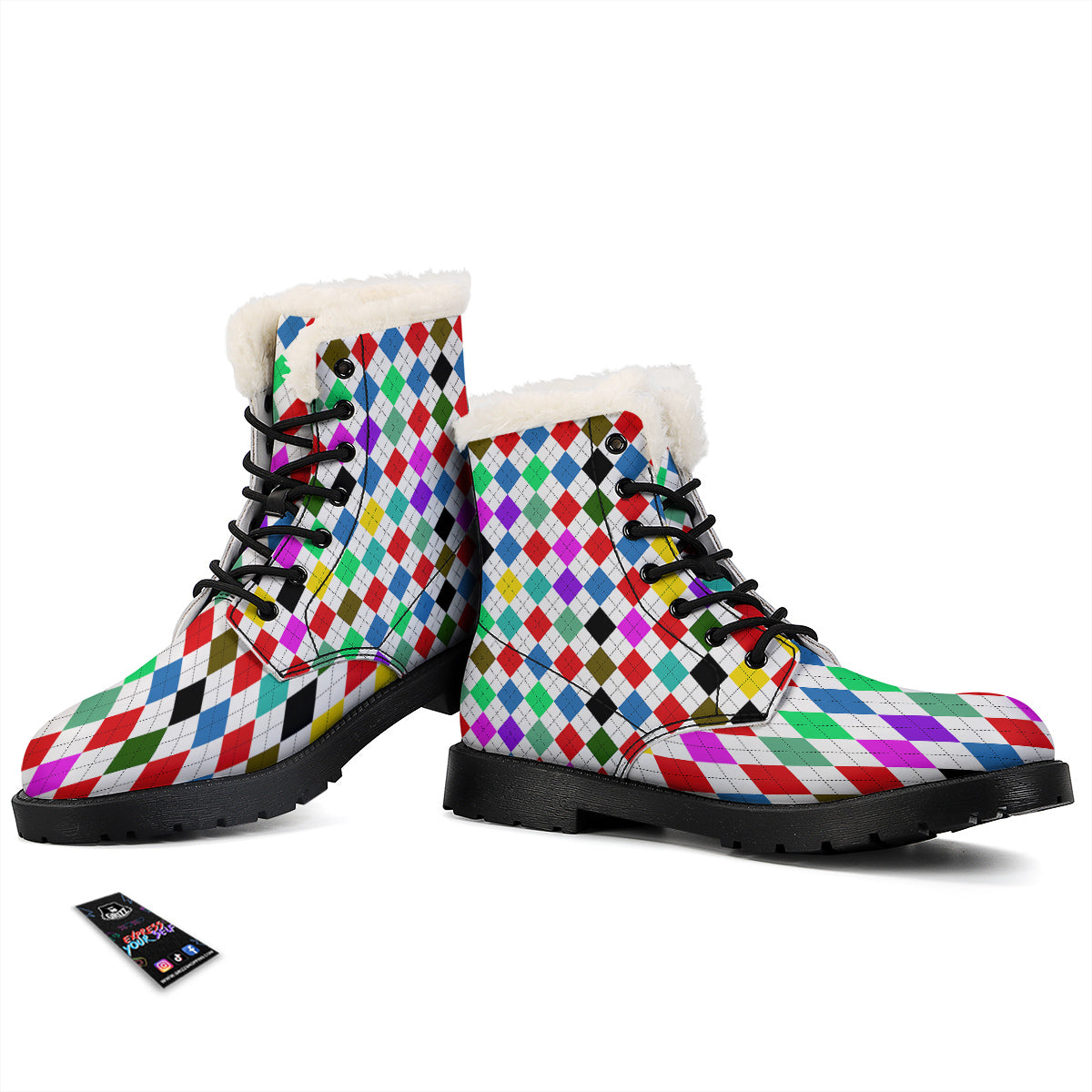 Argyle Colorful Print Pattern Winter Boots-grizzshop
