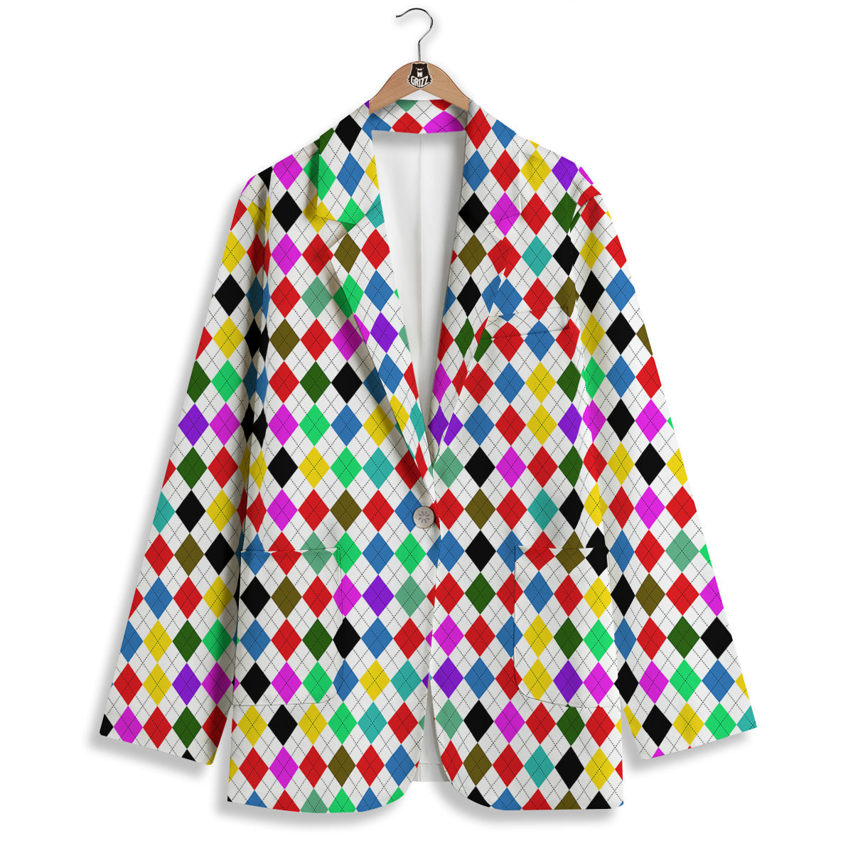 Argyle Colorful Print Pattern Women's Blazer-grizzshop