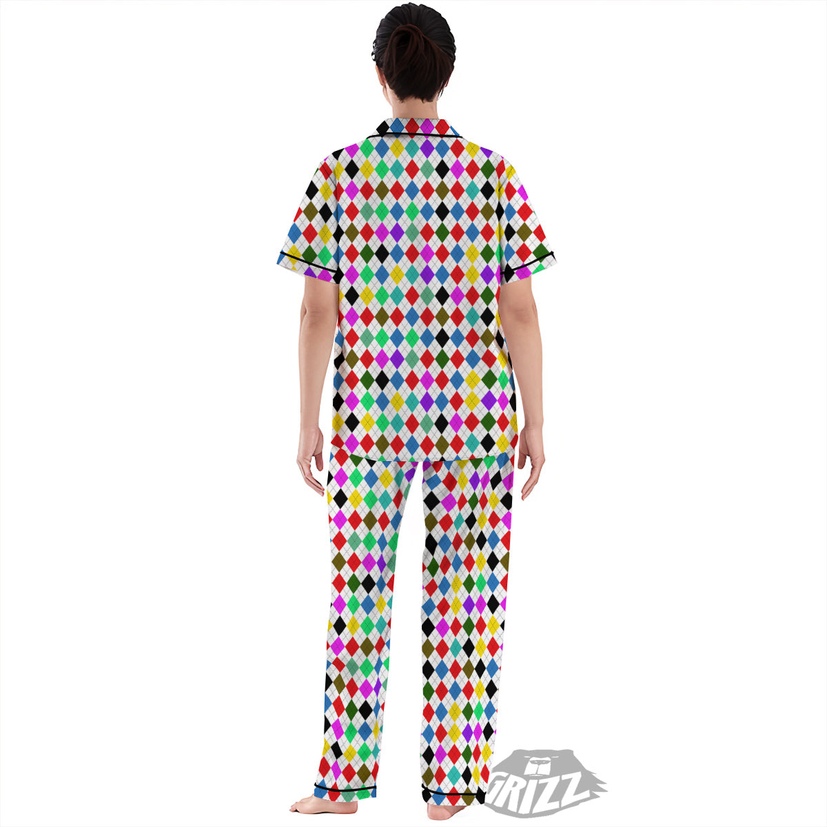 Argyle Colorful Print Pattern Women's Pajamas Set-grizzshop