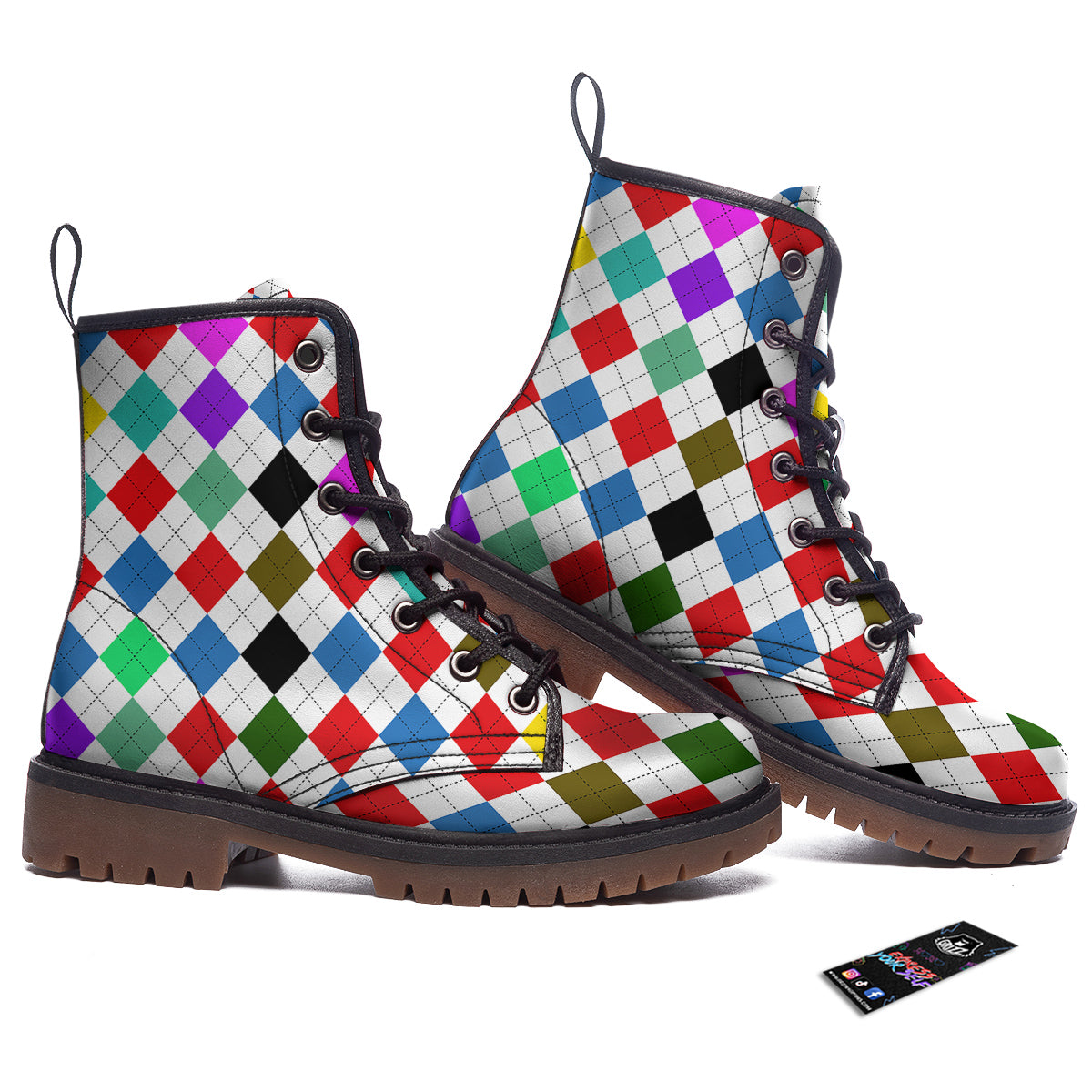 Argyle Colorful Print Pattern Work Boots-grizzshop