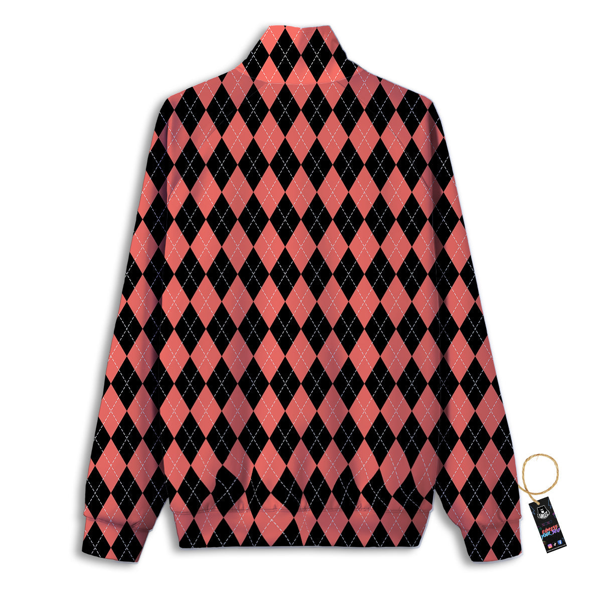 Argyle Coral And Black Print Pattern Track Jacket-grizzshop