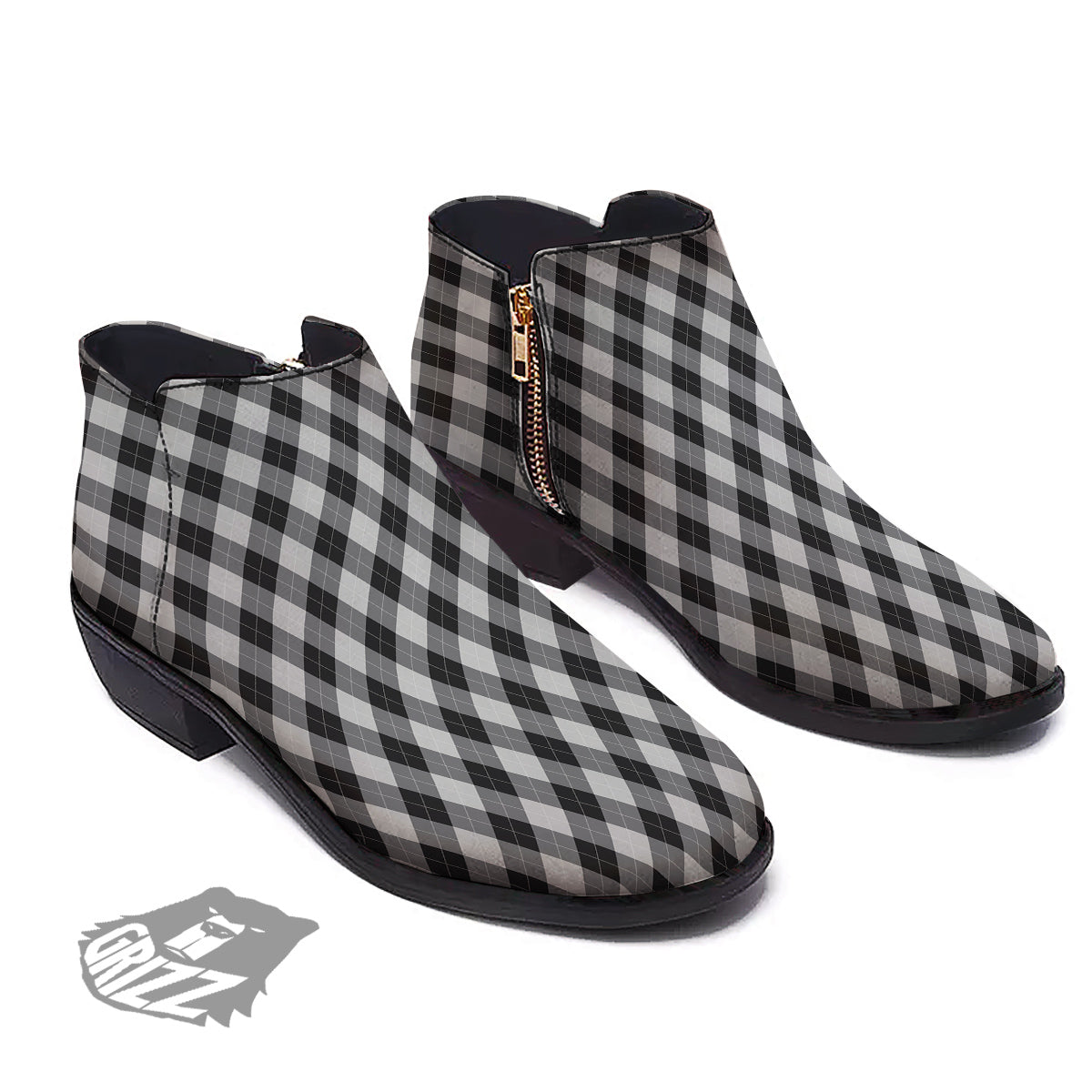 Argyle Dark Grey Print Pattern Ankle Boots-grizzshop