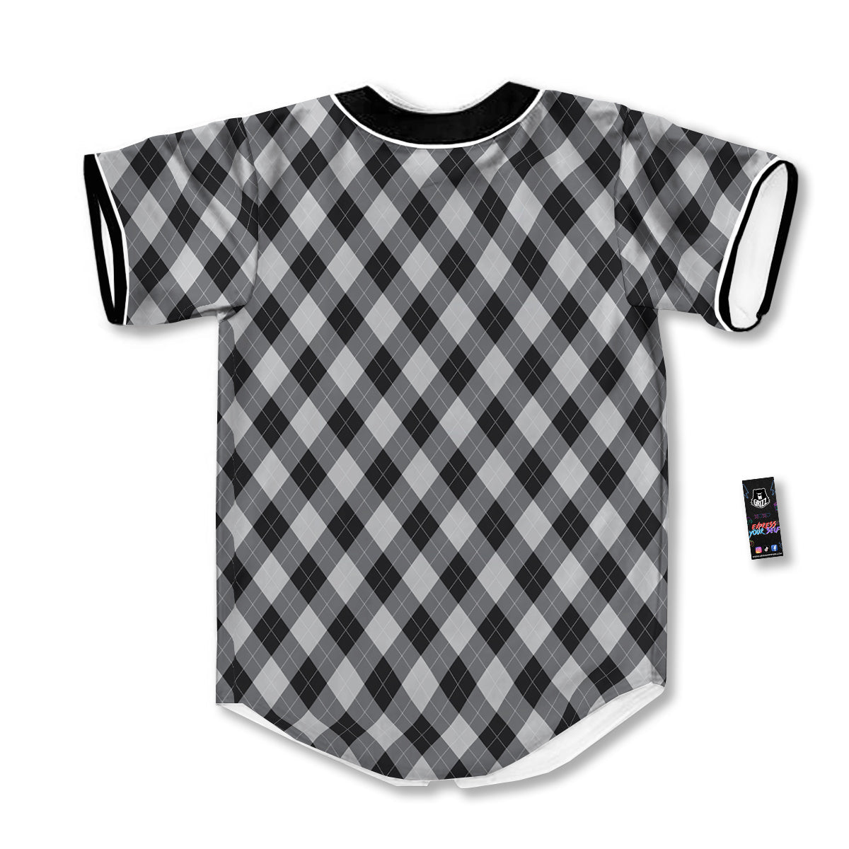 Argyle Dark Grey Print Pattern Baseball Jersey-grizzshop