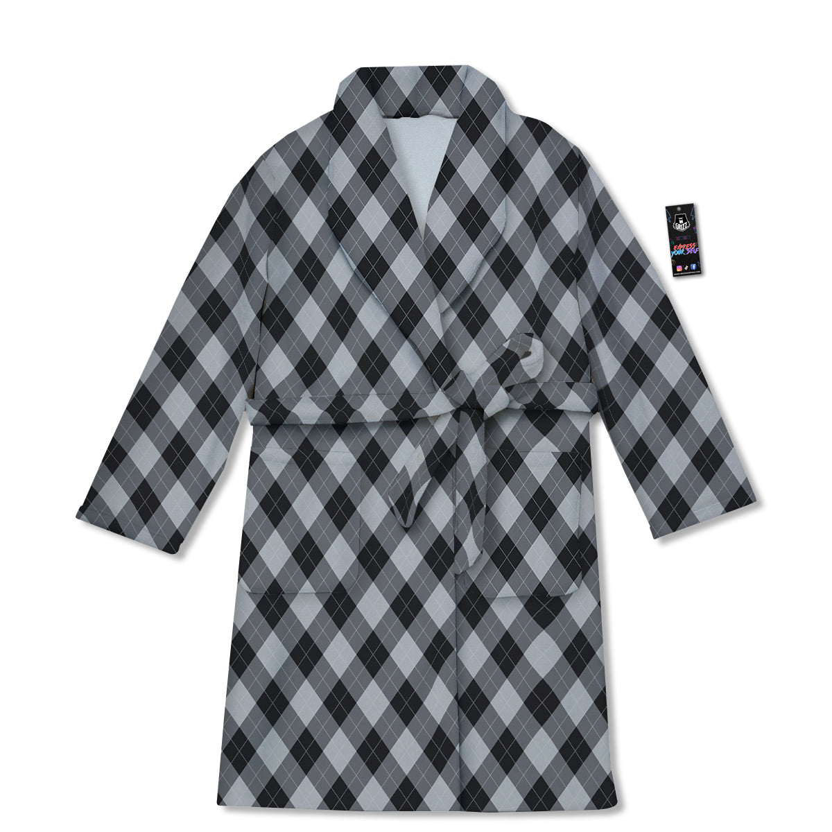 Argyle Dark Grey Print Pattern Bathrobe-grizzshop