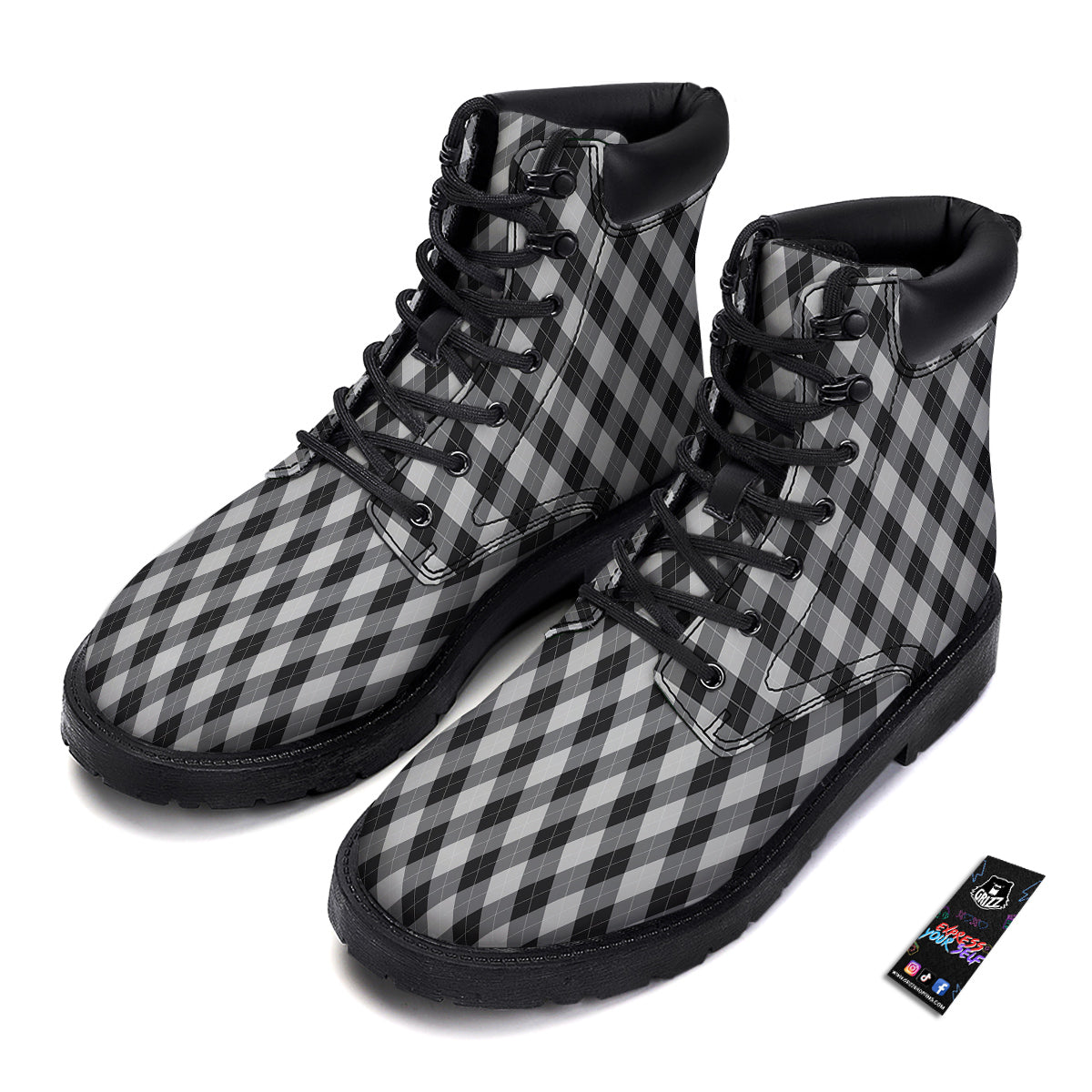 Argyle Dark Grey Print Pattern Boots-grizzshop