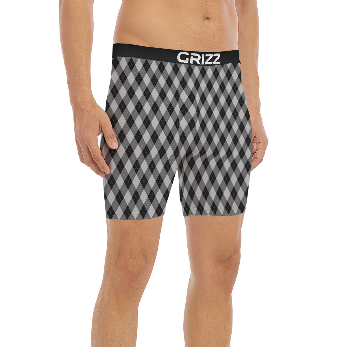Argyle Dark Grey Print Pattern Boxer Briefs-grizzshop