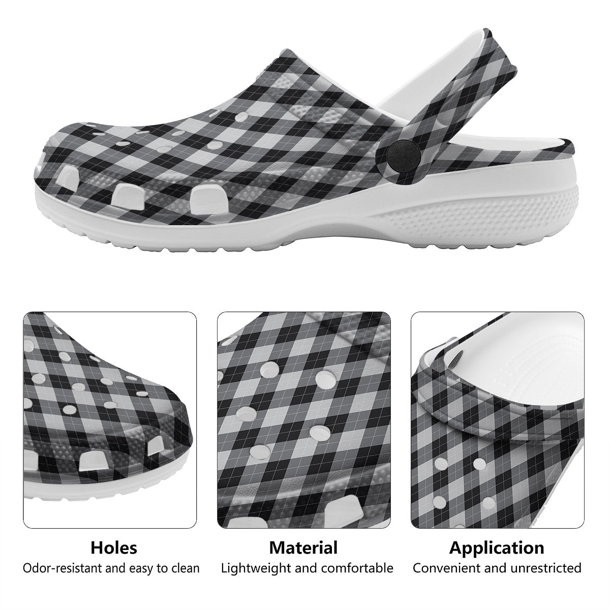 Argyle Dark Grey Print Pattern Clog-grizzshop